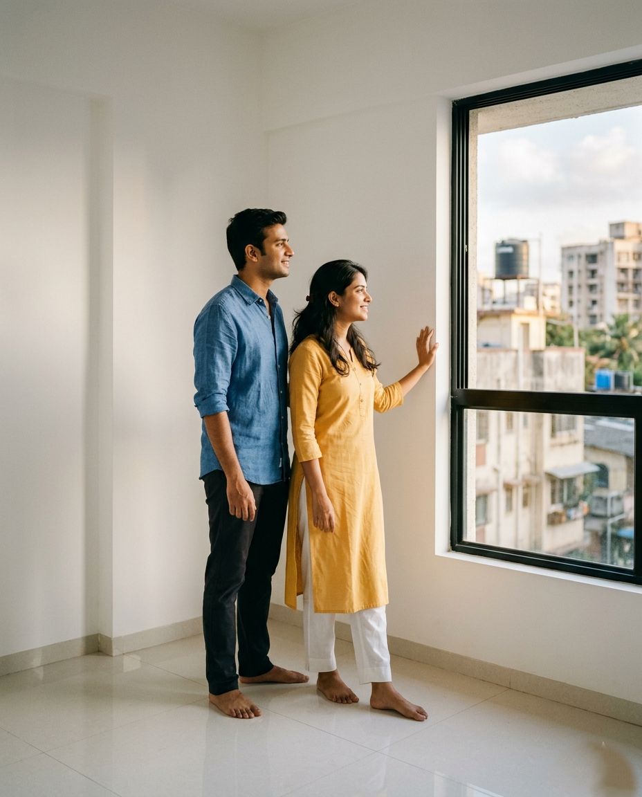 A young couple viewing their first home